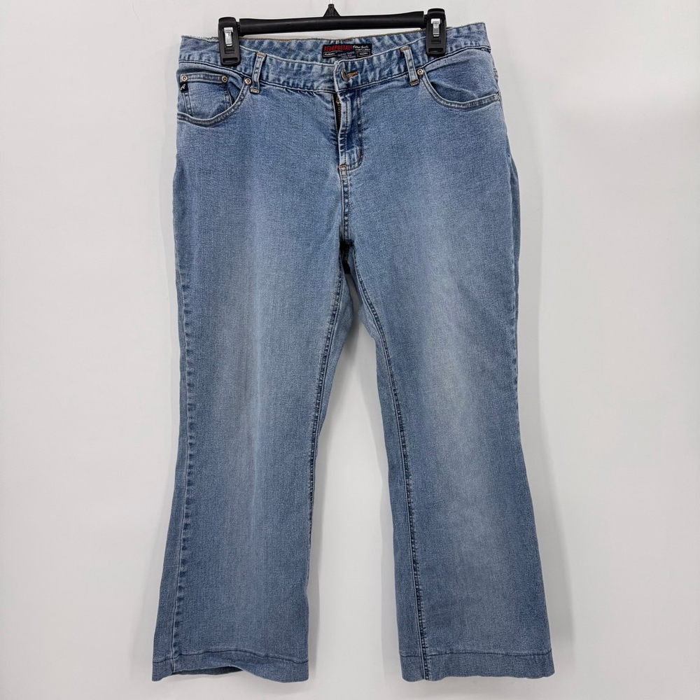 Aeropostale Vintage Flare Jeans Faded Denim Low Rise 90s Y2K Hemmed Size 13/14